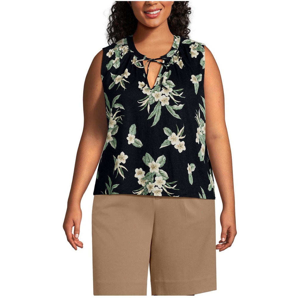 NWOT Women's Linen Blend Notch Neck Swing Tank Top - Size 1X